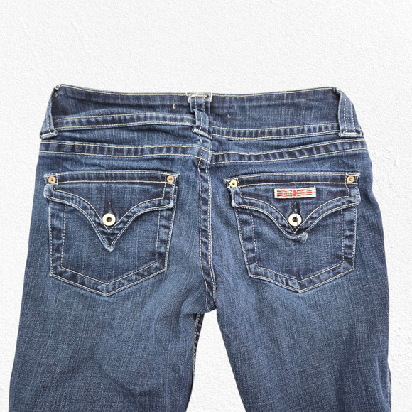 Y2K Hudson Dark Wash Low Rise Flare Jeans Union Jack USA Made 00s Jeans Size 27 - Picture 11 of 12
